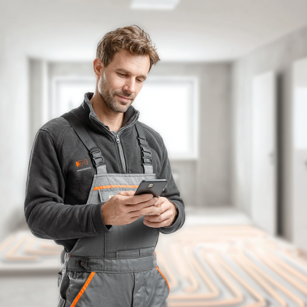 A tradesperson using a Kaspio system on the job